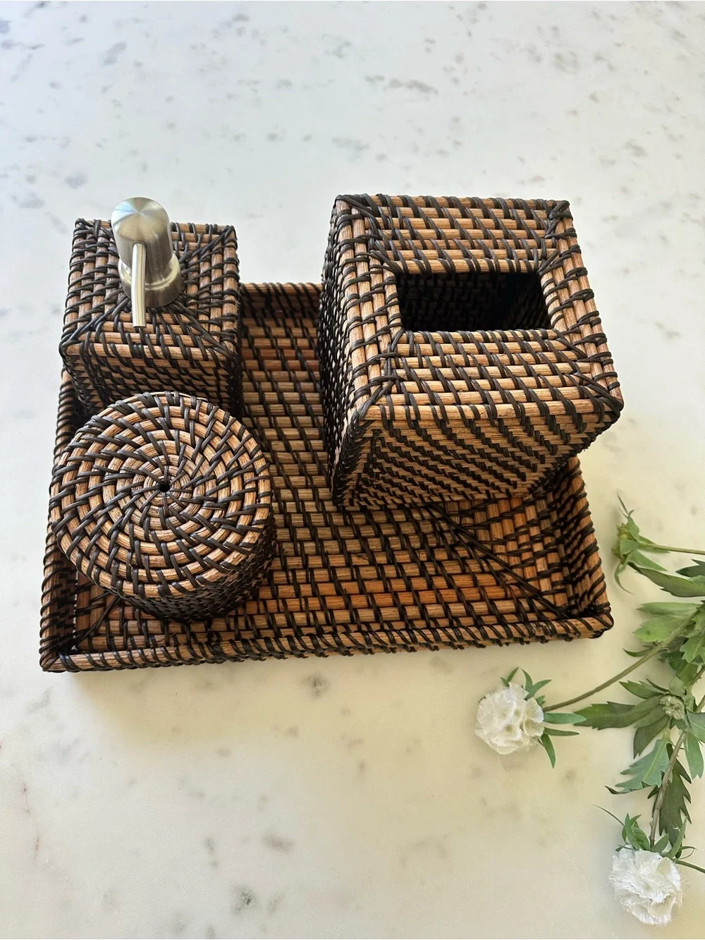 Woven Rattan Bath Set - Brown and Black